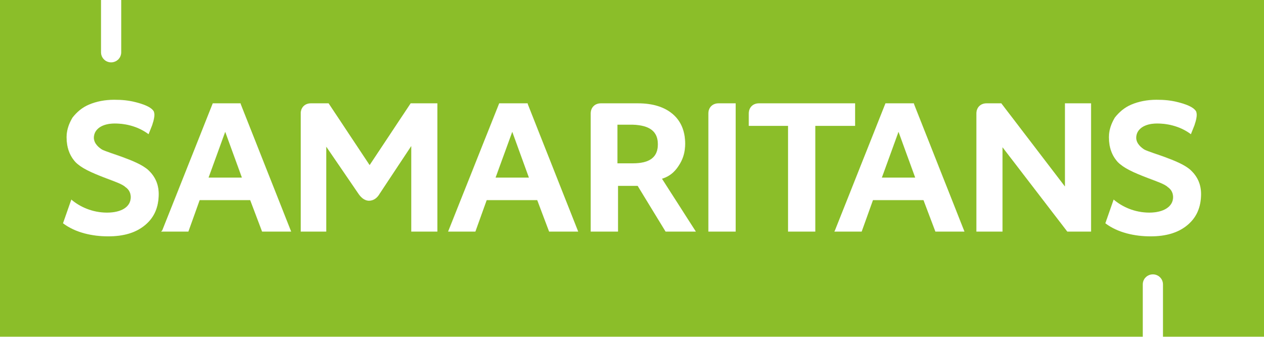 Green background banner with the text 'SAMARITANS' in white, bold capital letters.